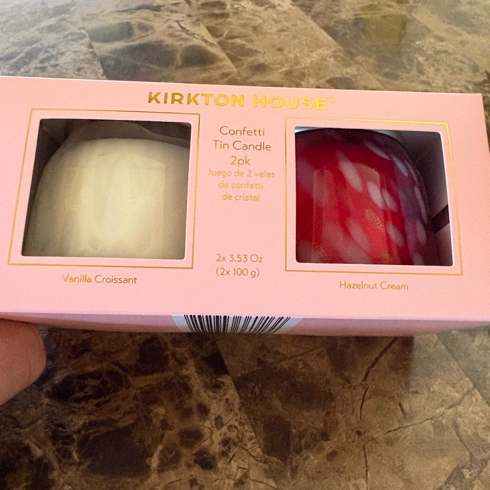Kirkton House NWT Confetti Tin Candle Set of 2. Red/ Hazelnut & White/ Vanilla - Picture 3 of 6